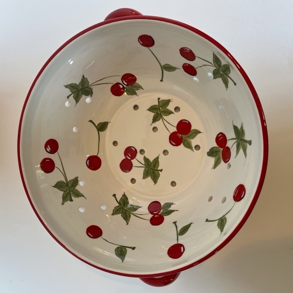 Ceramic Colander Cheery Red and White Decorated with Cherries - Picture 8 of 8